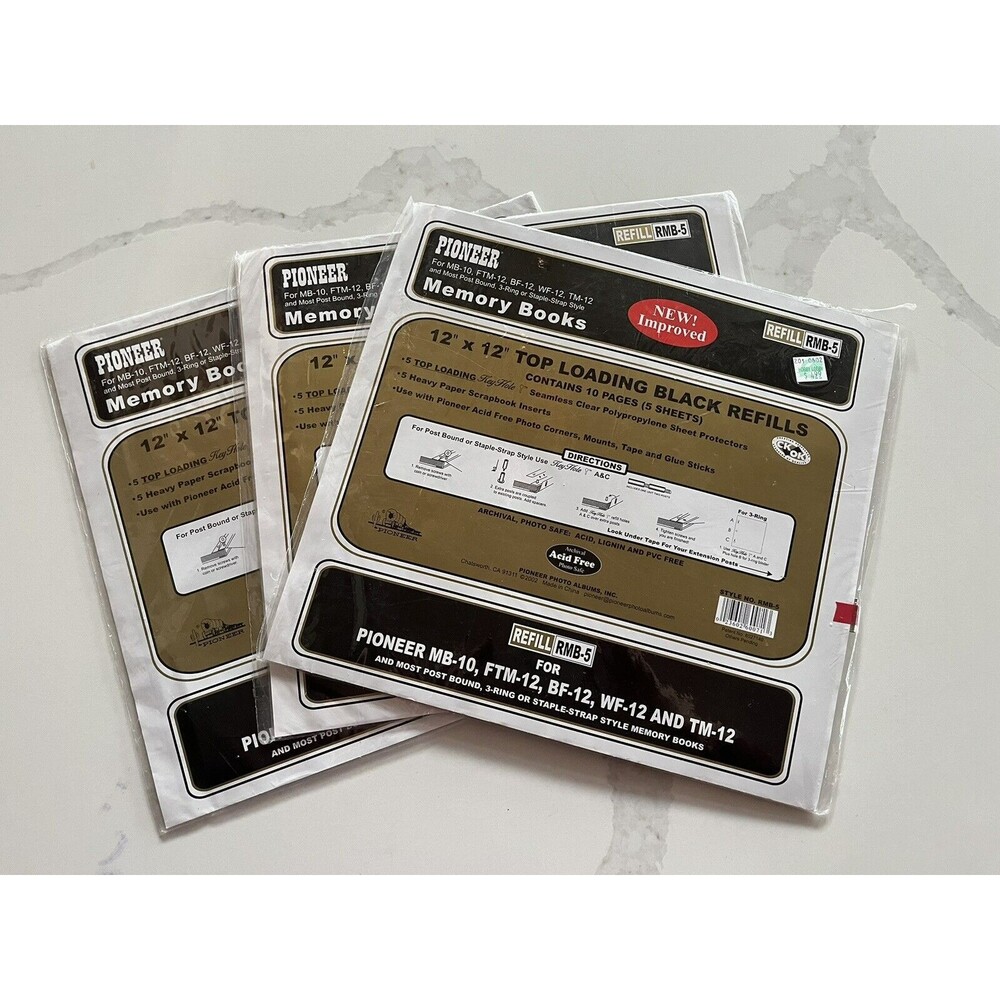 3 Packs of RMB-5 Pioneer Memory Scrapbook Photo Album Book Black Refills 12"x12"